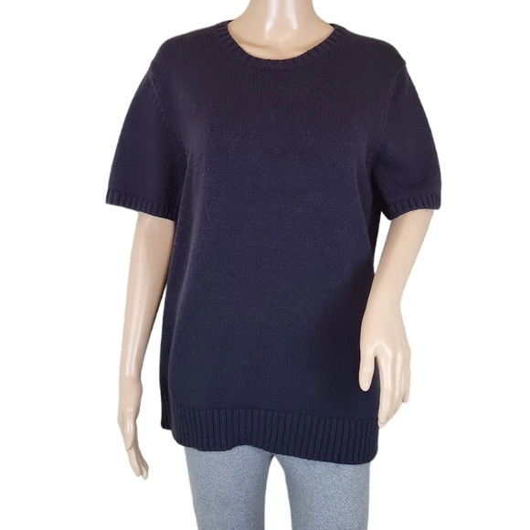 Lands End Navy Blue Short Sleeve  Soft sweater - Picture 1 of 4